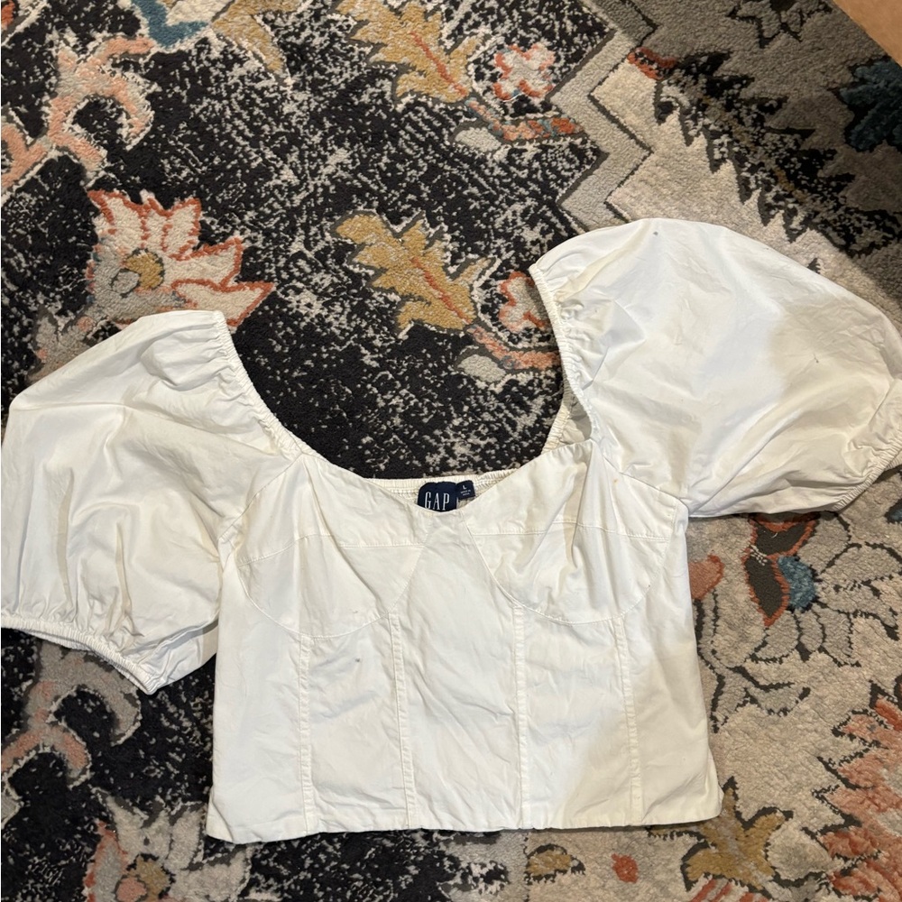 GAP White Puff-Sleeve Square-Neck Crop Top